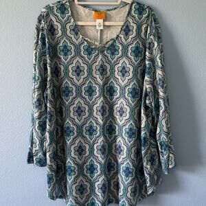 Ruby Rd. Women’s Plus Size 3X Blue & White Graphic Blouse